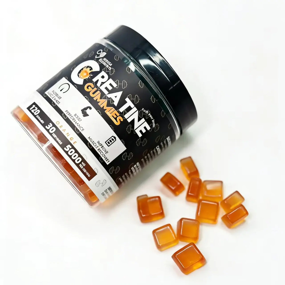 MOSEA ELEMENTS Chewy Creatine Gummies Supplement, 5000Mg Pure Creatine Monohydrate, 3 Fruity Flavors (Watermelon, Blueberry, Orange), 120 Pieces, 30-Day Supply, No Fillers/Chalky Taste, Gym Muscle Fuel, Strength Boost, Easy Pre/Post-Training Intake