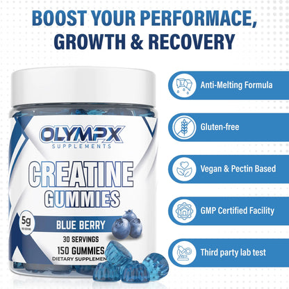 Olympx Supplements Creatine Gummies - 150 Count, 30 Servings, Vegan, Low Sugar, Creatine Monohydrate Gummies