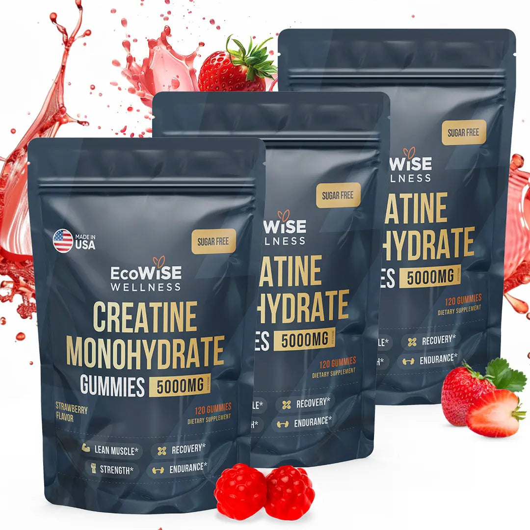 Creatine Monohydrate Gummies Ecowise - High-Quality Creatine, Fitness Supplement, Vegan, Plant-Based, Delicious & Convenient Creatine Gummies Healthcare Dietary