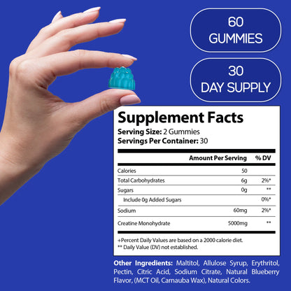 HARMONIFY Creatine Monohydrate Gummies 5000 Mg - 60 Vegan, Gluten-Free Gummies for Muscle Growth, Strength & Recovery Support - Energy & Focus Boosters for Women & Men