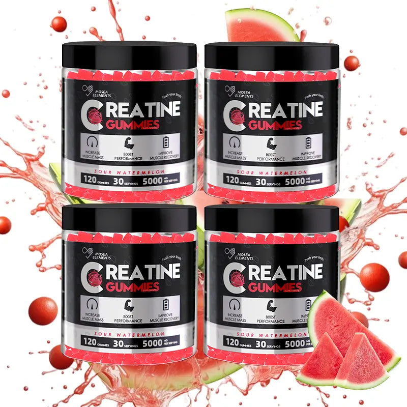 MOSEA ELEMENTS Chewy Creatine Gummies Supplement, 5000Mg Pure Creatine Monohydrate, 3 Fruity Flavors (Watermelon, Blueberry, Orange), 120 Pieces, 30-Day Supply, No Fillers/Chalky Taste, Gym Muscle Fuel, Strength Boost, Easy Pre/Post-Training Intake