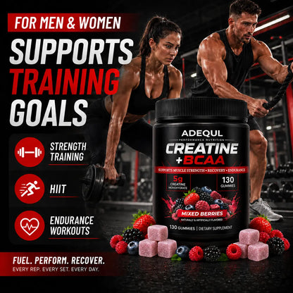 ADEQUL Creatine Monohydrate Chewable Edible Dietary Supplement for Adults, Sugar-Free Clean Fitness Supplement with BCAA, Taurine & Vitamin B6, 5000Mg for Muscle Growth & Recovery, 130 Pieces