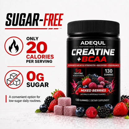 ADEQUL Creatine Monohydrate Chewable Edible Dietary Supplement for Adults, Sugar-Free Clean Fitness Supplement with BCAA, Taurine & Vitamin B6, 5000Mg for Muscle Growth & Recovery, 130 Pieces