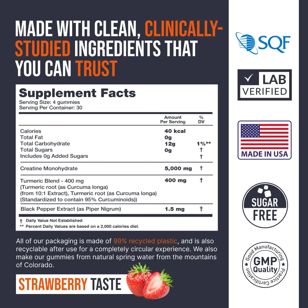 Creatine Monohydrate Gummies Ecowise - High-Quality Creatine, Fitness Supplement, Vegan, Plant-Based, Delicious & Convenient Creatine Gummies Healthcare Dietary