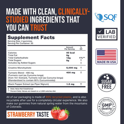 Creatine Monohydrate Gummies Ecowise - High-Quality Creatine, Fitness Supplement, Vegan, Plant-Based, Delicious & Convenient Creatine Gummies Healthcare Dietary