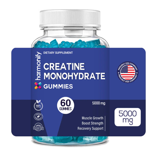 HARMONIFY Creatine Monohydrate Gummies 5000 Mg - 60 Vegan, Gluten-Free Gummies for Muscle Growth, Strength & Recovery Support - Energy & Focus Boosters for Women & Men