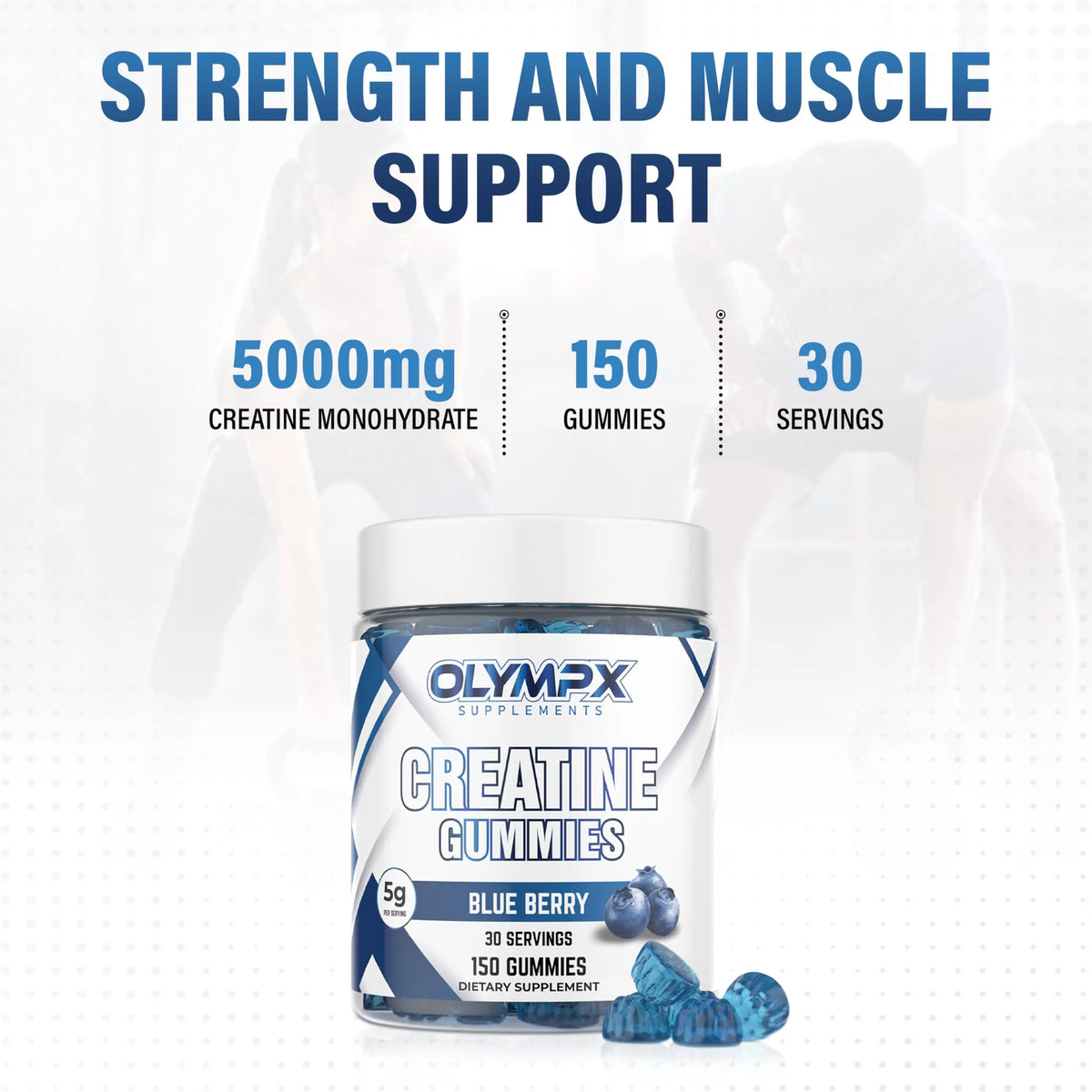 Olympx Supplements Creatine Gummies - 150 Count, 30 Servings, Vegan, Low Sugar, Creatine Monohydrate Gummies