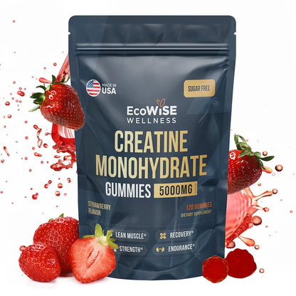 Creatine Monohydrate Gummies Ecowise - High-Quality Creatine, Fitness Supplement, Vegan, Plant-Based, Delicious & Convenient Creatine Gummies Healthcare Dietary