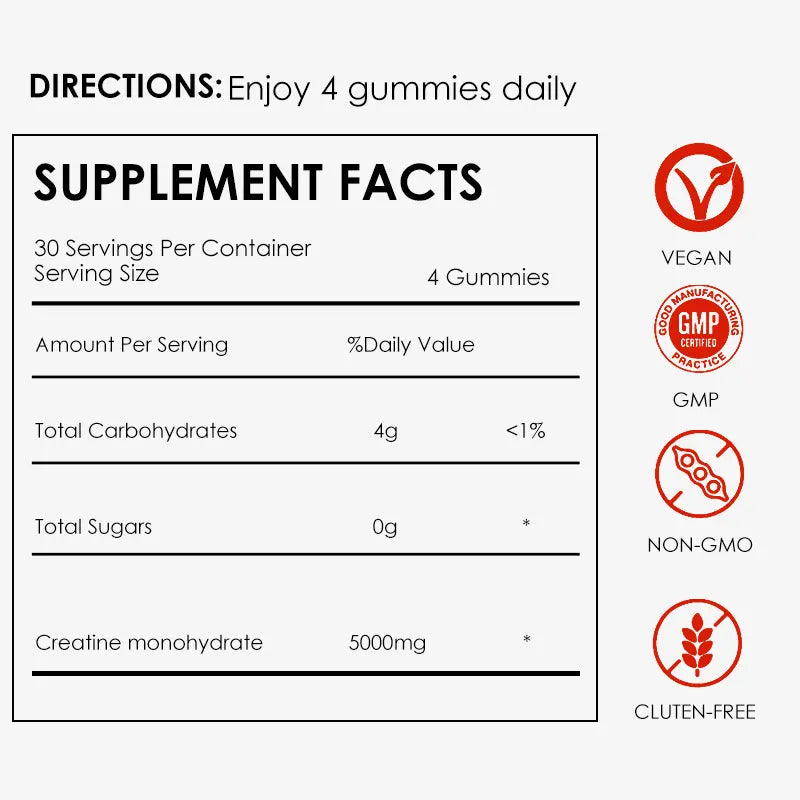 MOSEA ELEMENTS Chewy Creatine Gummies Supplement, 5000Mg Pure Creatine Monohydrate, 3 Fruity Flavors (Watermelon, Blueberry, Orange), 120 Pieces, 30-Day Supply, No Fillers/Chalky Taste, Gym Muscle Fuel, Strength Boost, Easy Pre/Post-Training Intake