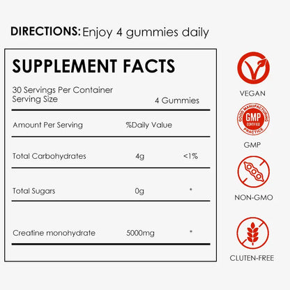 MOSEA ELEMENTS Chewy Creatine Gummies Supplement, 5000Mg Pure Creatine Monohydrate, 3 Fruity Flavors (Watermelon, Blueberry, Orange), 120 Pieces, 30-Day Supply, No Fillers/Chalky Taste, Gym Muscle Fuel, Strength Boost, Easy Pre/Post-Training Intake
