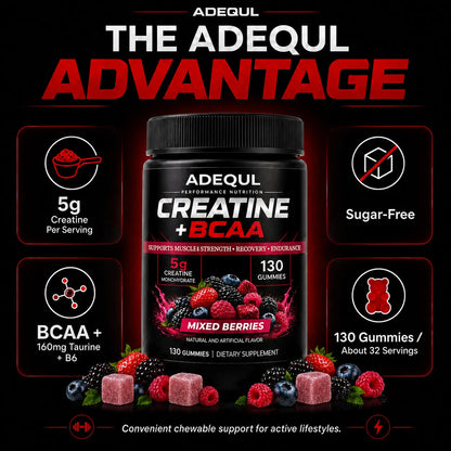 ADEQUL Creatine Monohydrate Chewable Edible Dietary Supplement for Adults, Sugar-Free Clean Fitness Supplement with BCAA, Taurine & Vitamin B6, 5000Mg for Muscle Growth & Recovery, 130 Pieces
