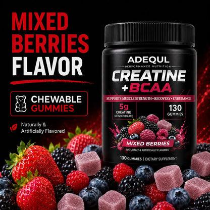 ADEQUL Creatine Monohydrate Chewable Edible Dietary Supplement for Adults, Sugar-Free Clean Fitness Supplement with BCAA, Taurine & Vitamin B6, 5000Mg for Muscle Growth & Recovery, 130 Pieces